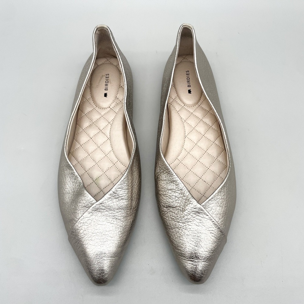 Birdies Womens 9.5 Goldfinch Ballet Flats Shoes Champagne Metallic Leather Chic